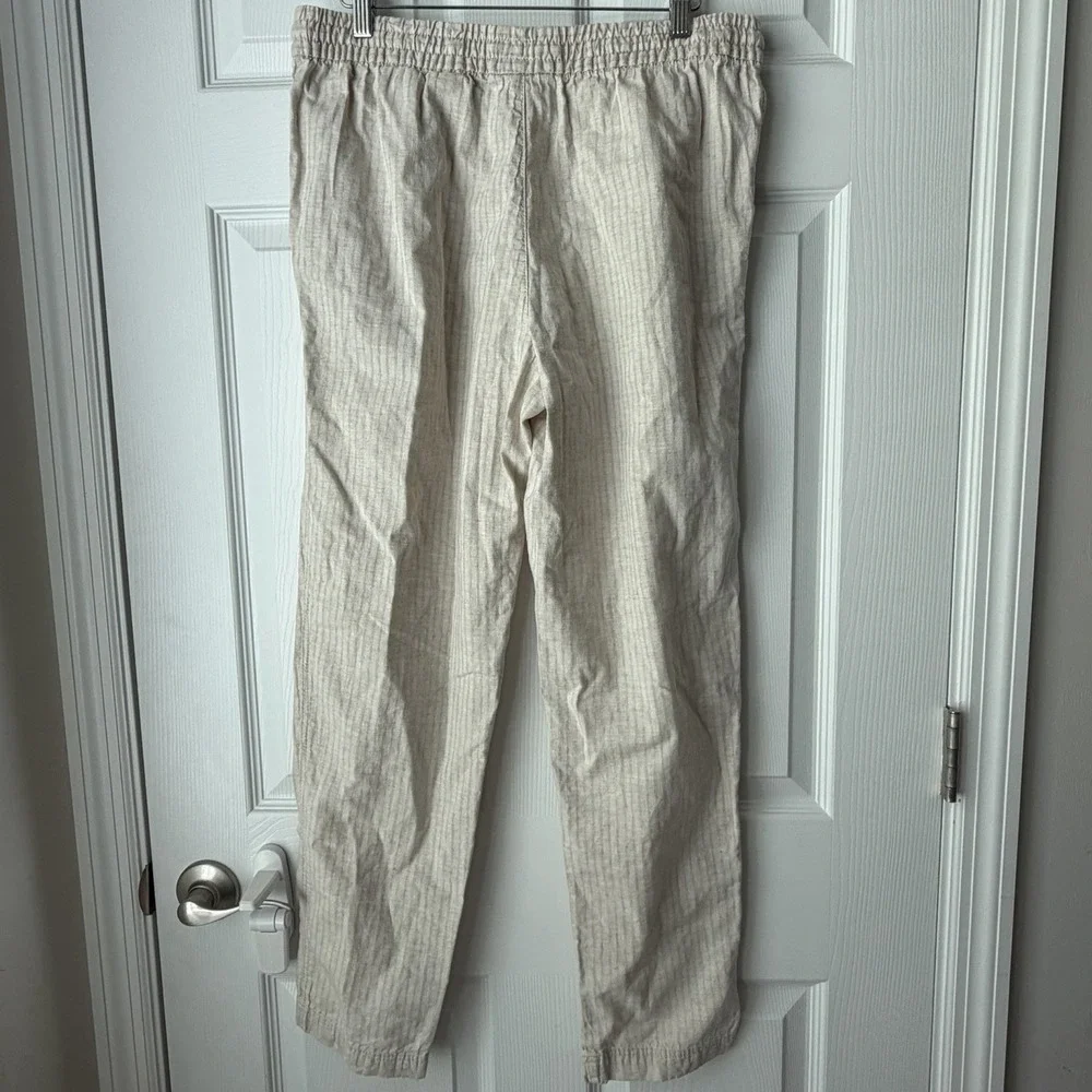 H&M Taupe Striped Linen Blend Drawstring Waist Pants Medium